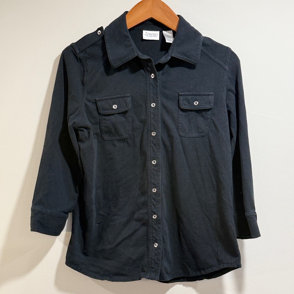 Zenergy by Chico's Women's Casual Black Button Up‎ Top Size 1 Medium